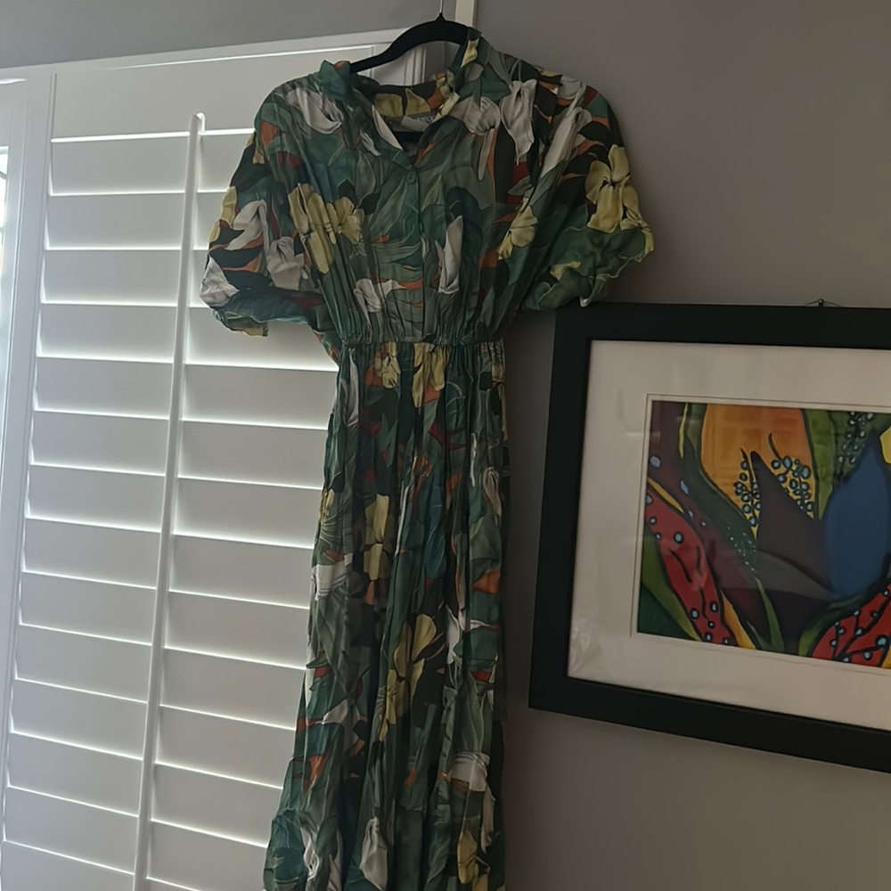 Vintage tropical print midi dress